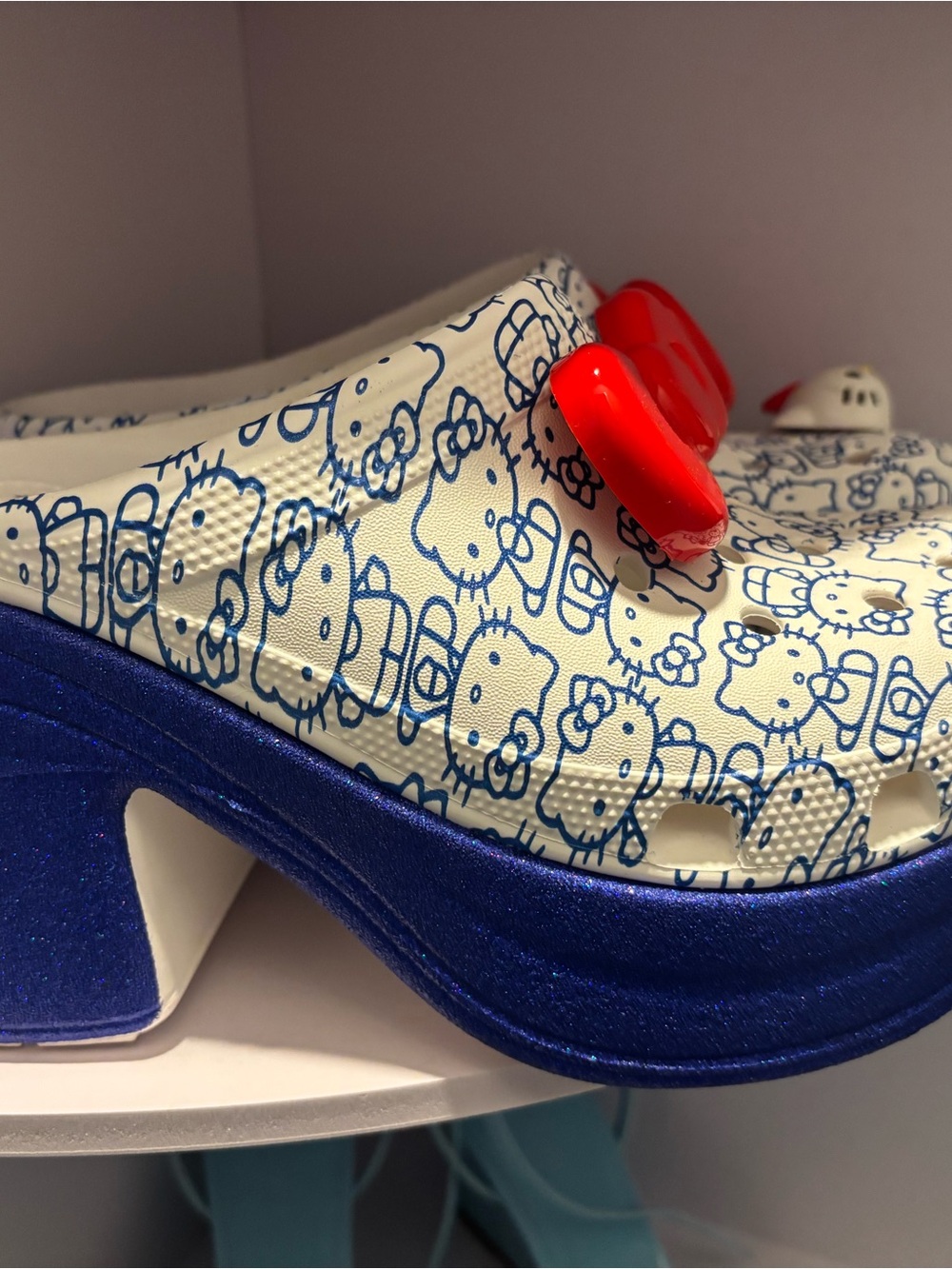 CROCS White Hello Kitty Printed Platform Clog with Blue Sole and Red Bow